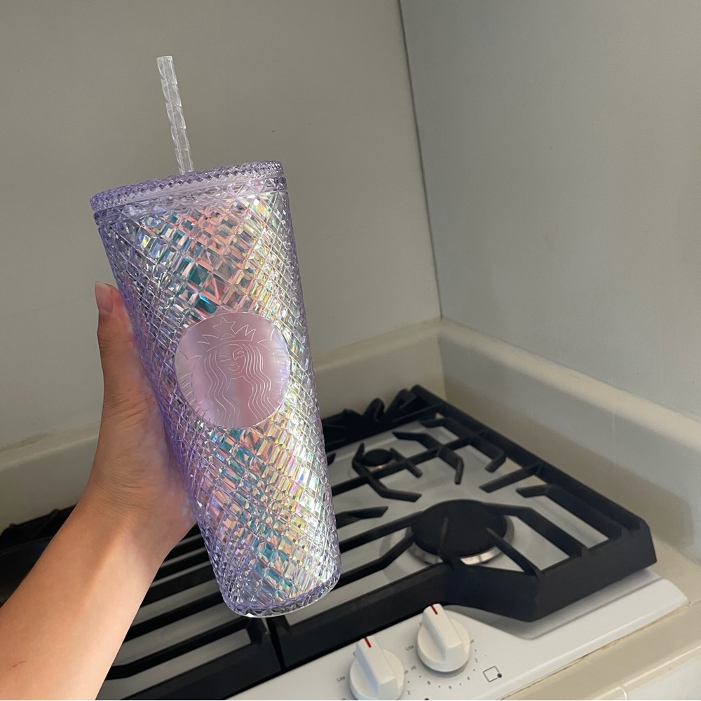 NEW white iridescent jeweled starbucks tumbler